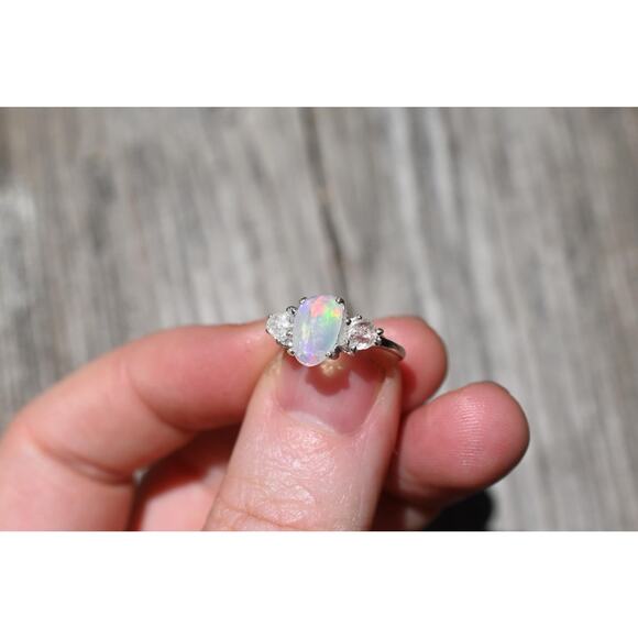 Opal and Lake County diamond ring, unique anniversary gift, size 4 5 6 7 8 9 10 - Picture 6 of 7